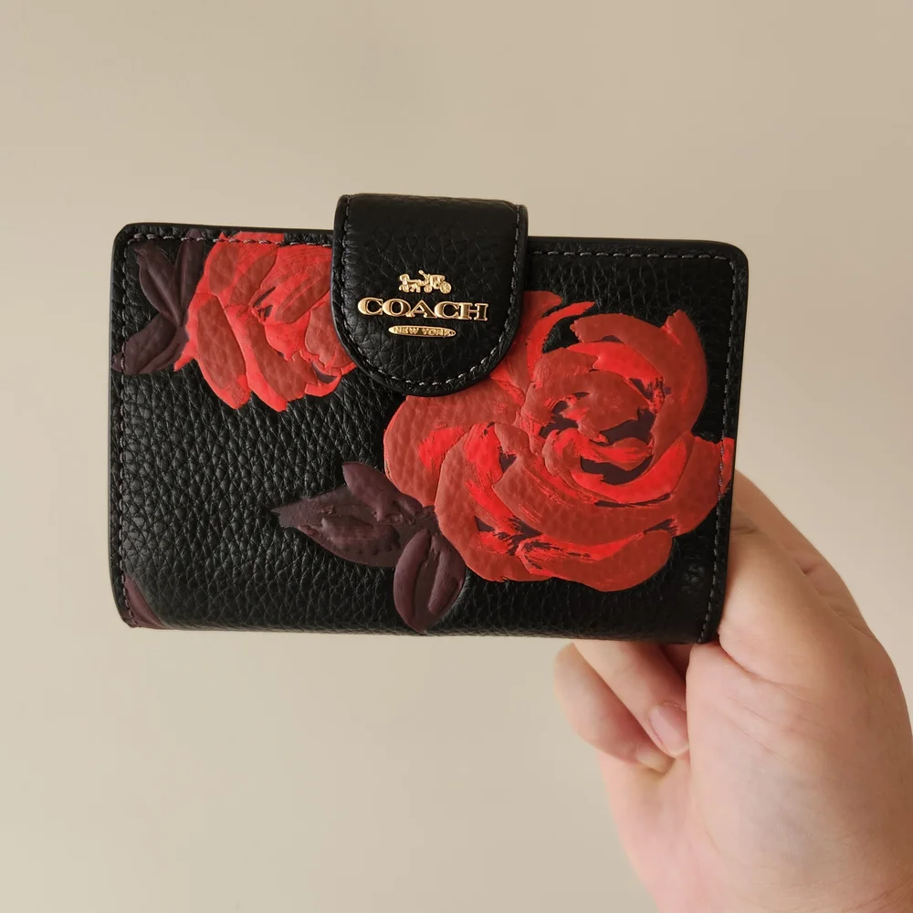 Coach Black Wallet with Red Floral Design - Picture 1 of 6
